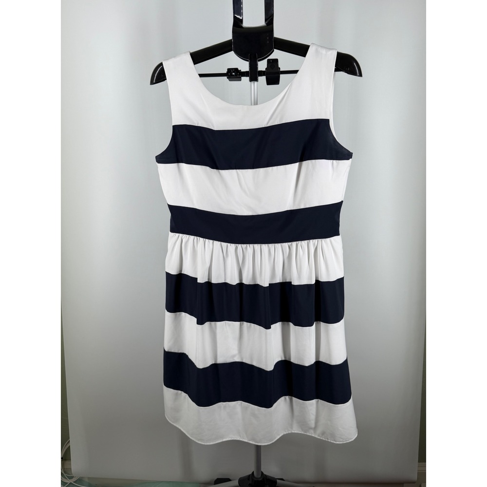 Dressbarn Womens Navy Blue White Striped Fit Flare Sleeveless Sun Dress Size 12